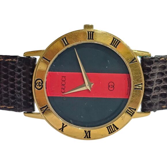 Vintage 1985 Gucci Watch, Red & Green Dial, Original Box - Picture 2 of 8